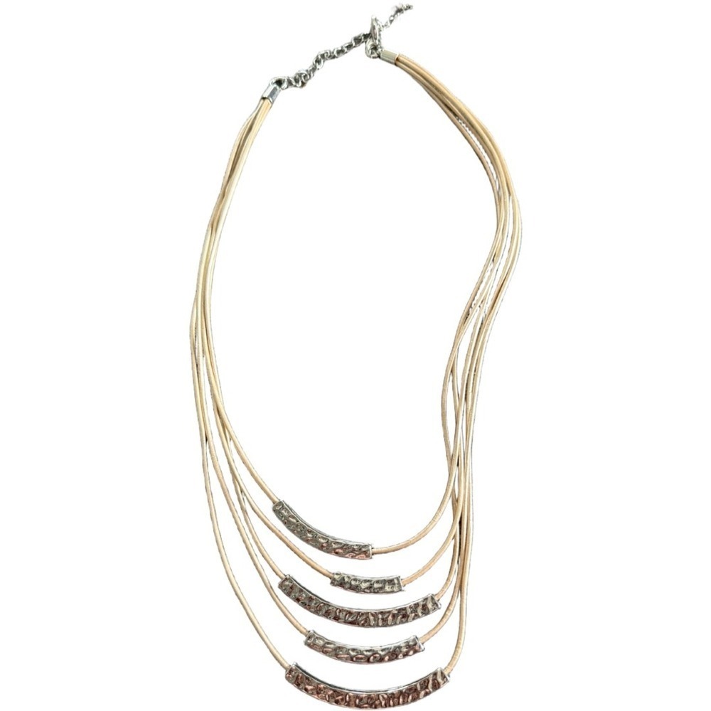 Lia Sophia Corded Tiered Silver Necklace Lobster Clasp Boho Festival Office